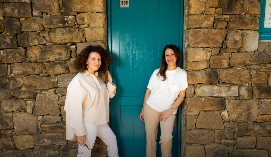 Arianna and Raffaella Scariati at Borgo La Pietraia — the two sisters who run the property their father Giovanni built above the plain of Paestum in 2007. | Photo: Courtesy of Arianna and Raffaella Scariati