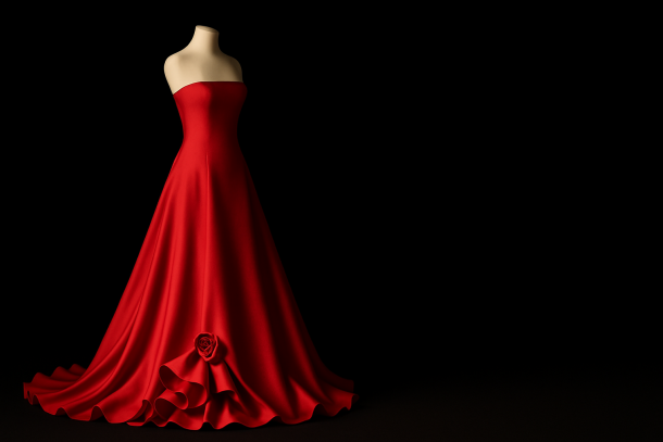 The poetry of red: An Italian Alta Moda masterpiece symbolizing a new Renaissance, standing as a testament to cultural soul and value-driven quiet luxury amidst the shifting hourglass economy.