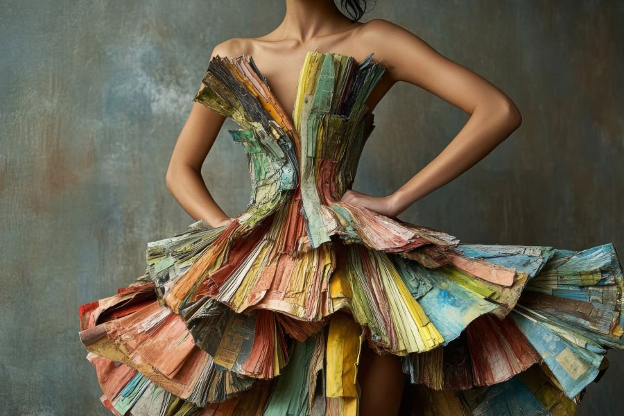 The circular economy as couture: a dress built from layered recycled paper. | Photo magnific.com