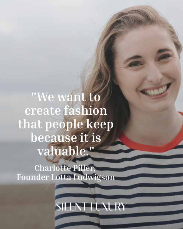 Charlotte Piller, Founder of Lotta Ludwigson, wearing the LUMA T-Shirt. | Photo: Lotta Ludwigson