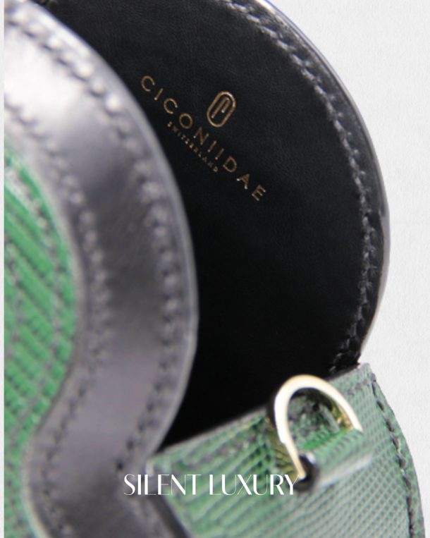 CICONIIDAE Boyciana interior — smooth black calfskin lining with embossed CICONIIDAE gold logo