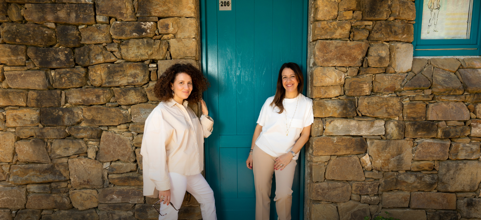 Arianna and Raffaella Scariati at Borgo La Pietraia — the two sisters who run the property their father Giovanni built above the plain of Paestum in 2007. | Photo: Courtesy of Arianna and Raffaella Scariati