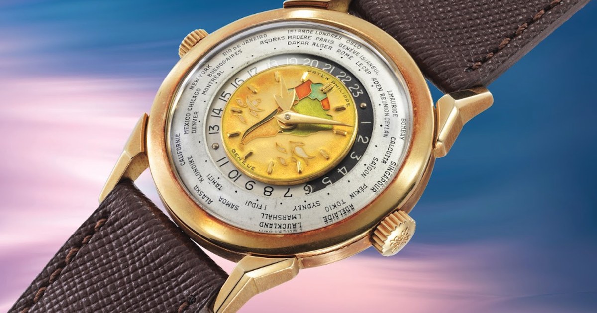 Patek Philippe Ref. 2523 "Polychrome Two-crown World-time", 1953. Sold for CHF7,961,000 (US$10,245,807) in Geneva, a world record for the reference. Courtesy Phillips.