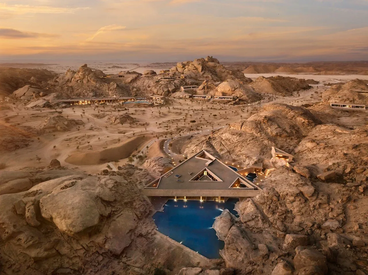 Carved into the granite massif: Desert Rock Resort, developed by Red Sea Global, achieved the world’s first DarkSky Approved Resort certification. | Photo: Courtesy of Red Sea Global / Oppenheim Architecture