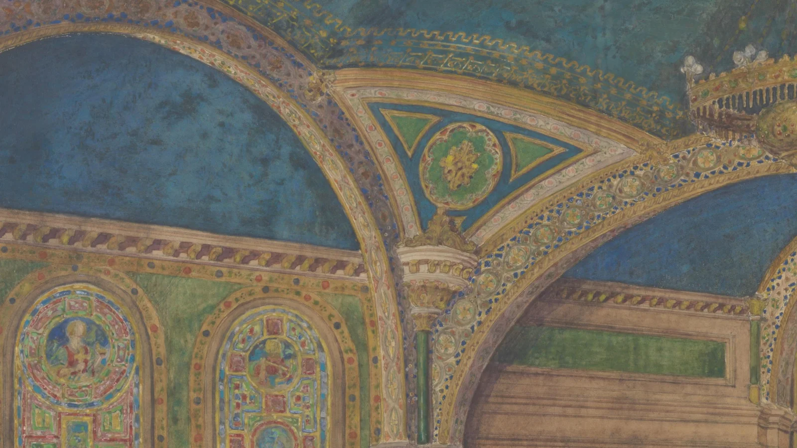 Tiffany Studios watercolour design for the vaulted, mosaic-covered interior of the First Presbyterian Church in Poughkeepsie, New York, around 1906–08.