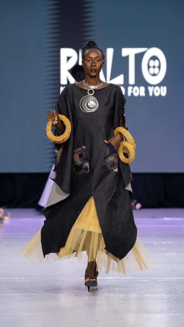 Rialto Fashions by Lucy Rao: thirty-eight years of Kenyan pattern-cutting carrying upcycled denim through couture-level finishing.