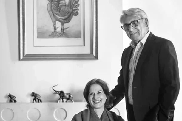 Piero Di Pasquale, founder of Spezieria Siciliana, with his wife, Carolina Guthmann, a former Merck executive, with whom he founded Manima, a Palermo atelier of Sicilian hand embroidery that works with international luxury houses. Photo: Courtesy of Piero Di Pasquale, first published on the blog In cerca di idee, Il Sole 24 Ore Nova100, 2021.