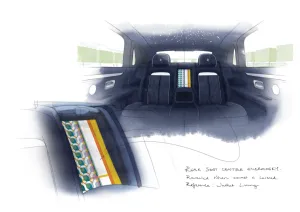 The sketch the car grew out of, with the handwritten note referencing a jacket lining. The hidden panel was the first decision, the navy of the body followed. | Photo: Rolls-Royce Motor Cars