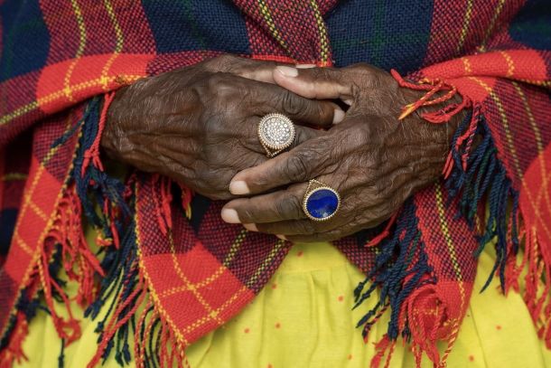 The hands that hold the knowledge. For Lulu Shabell, the greatest repositories of African design intelligence are the elders, the artisans and the communities who carry it. Rings by Lola Fenhirst. | Photo: Courtesy of Lola Fenhirst