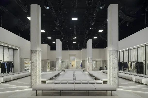 Gucci built a full-scale replica of its new store concept for Demna's Store Show in Milan on 25 September 2026. The concept opens on Avenue Montaigne in Paris at the end of October. | Photo: In Courtesy of Gucci; Paola Pansini
