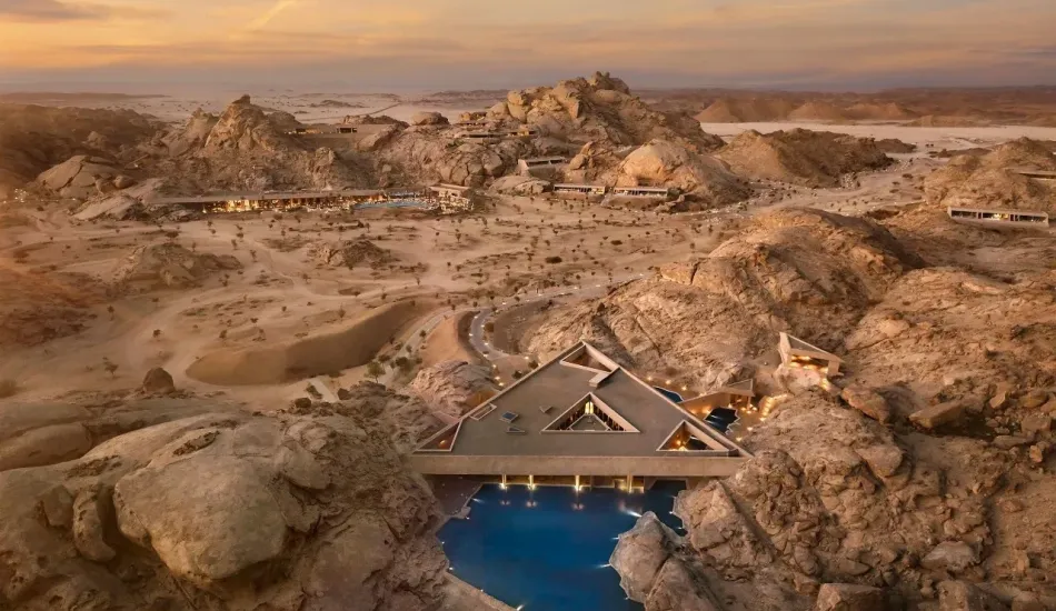 Carved into the granite massif: Desert Rock Resort, developed by Red Sea Global, achieved the world’s first DarkSky Approved Resort certification. | Photo: Courtesy of Red Sea Global / Oppenheim Architecture