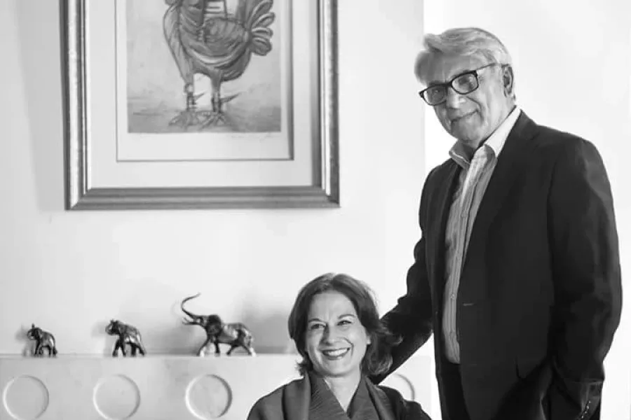Piero Di Pasquale, founder of Spezieria Siciliana, with his wife, Carolina Guthmann, a former Merck executive, with whom he founded Manima, a Palermo atelier of Sicilian hand embroidery that works with international luxury houses. Photo: Courtesy of Piero Di Pasquale, first published on the blog In cerca di idee, Il Sole 24 Ore Nova100, 2021.